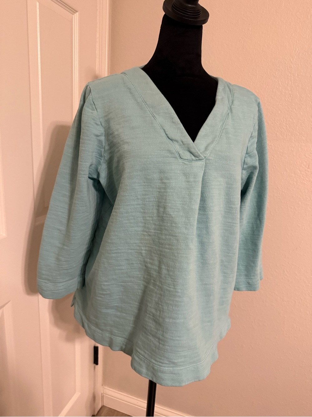 J. Jill Light Aqua V-Neck Long Sleeve Top -100% Cotton